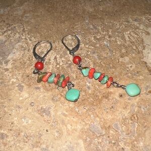 NAVAJO•100% sterling silver earrings with authentic turquoise and coral stones
